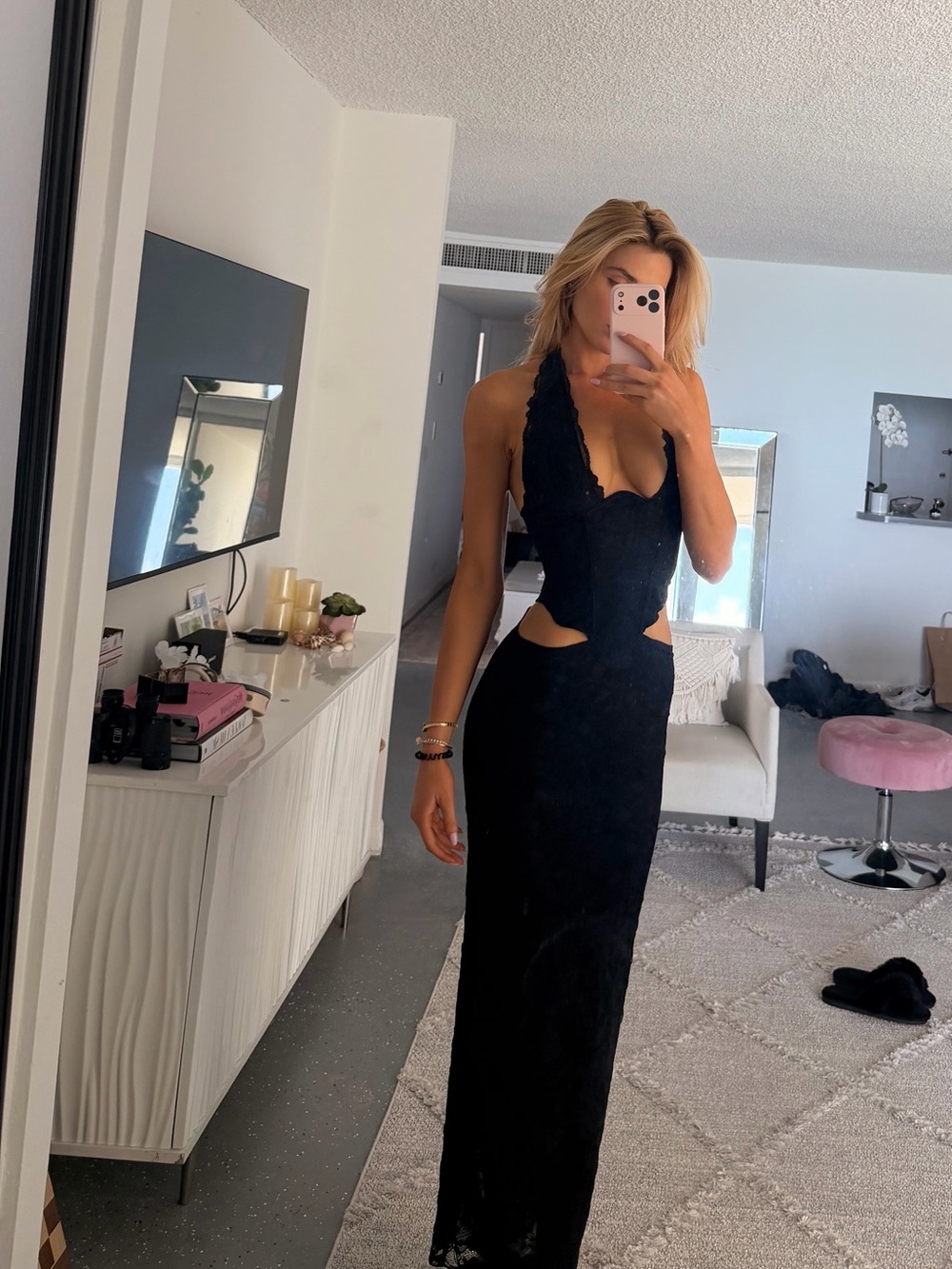 Black Backless Halter Lace-Up Evening Dress